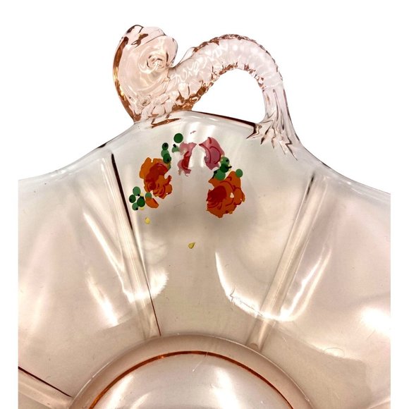 Fenton Candy Dishes 2 Items Dolphin Handles 1930s Pink Depression Cut Glass Hand - Picture 15 of 16